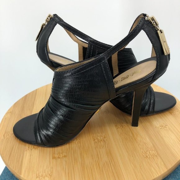 L.A.M.B. Gwen Stefani Black Leather Caged Ankle open toe Pumps size 9.5 - Picture 5 of 16